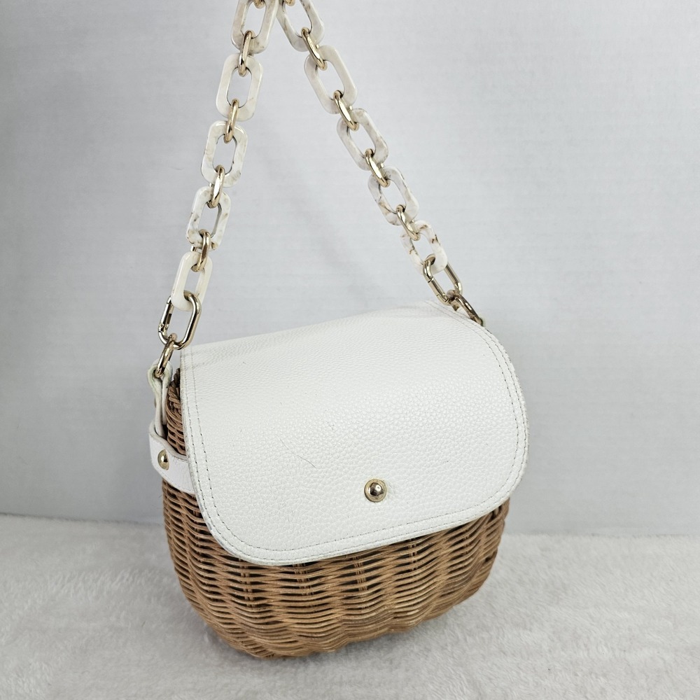 Tommy Bahama Rattan Wicker Basket Satchel Crossbody Bag Purse White